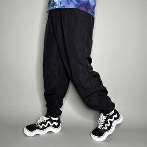 Vintage 90s Military Track Pants Mens L Jet Black Nylon Joggers Ankle Zippers